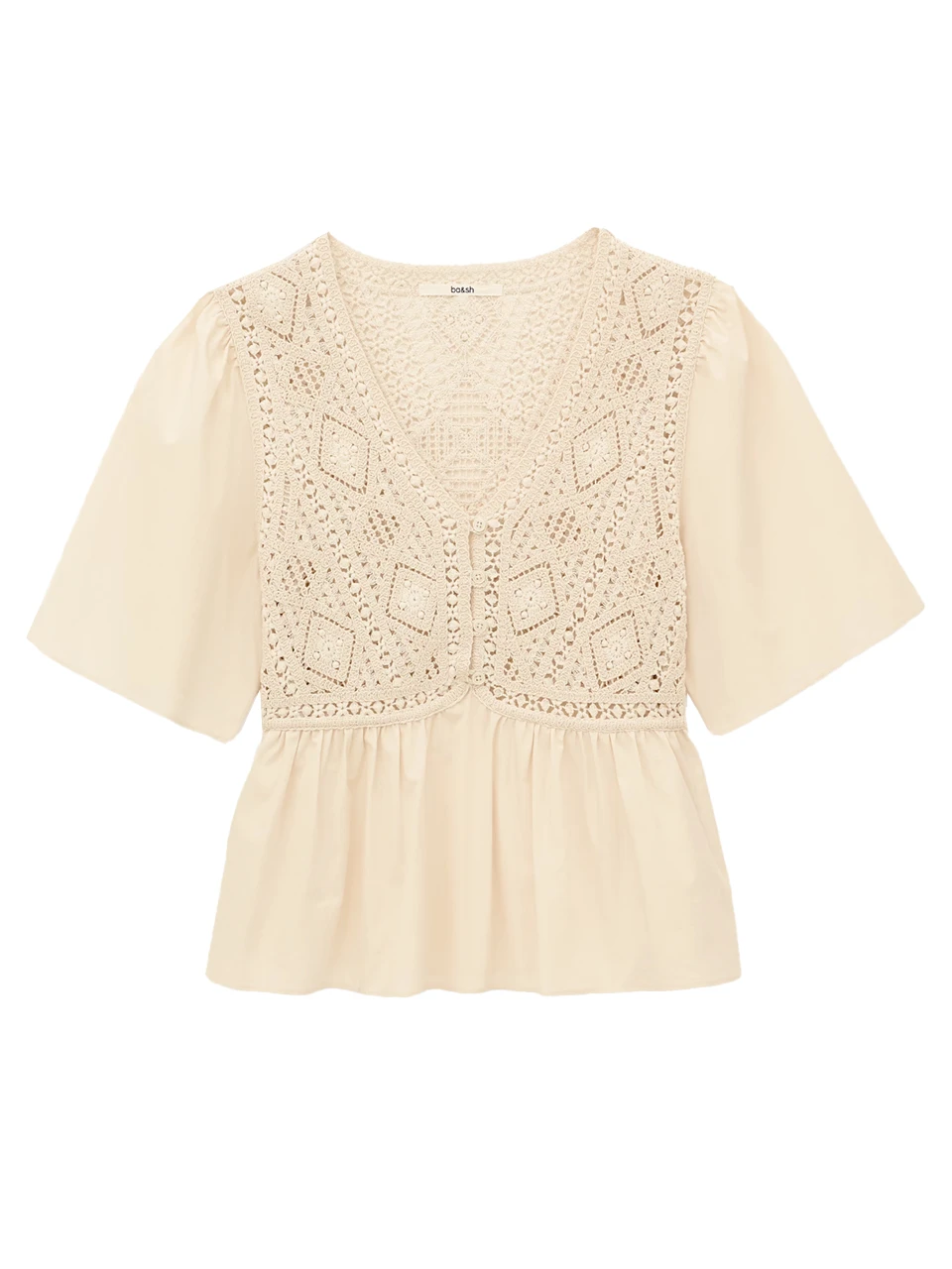 BA&SH Salvi Crochet Top in Ecru Product Shot