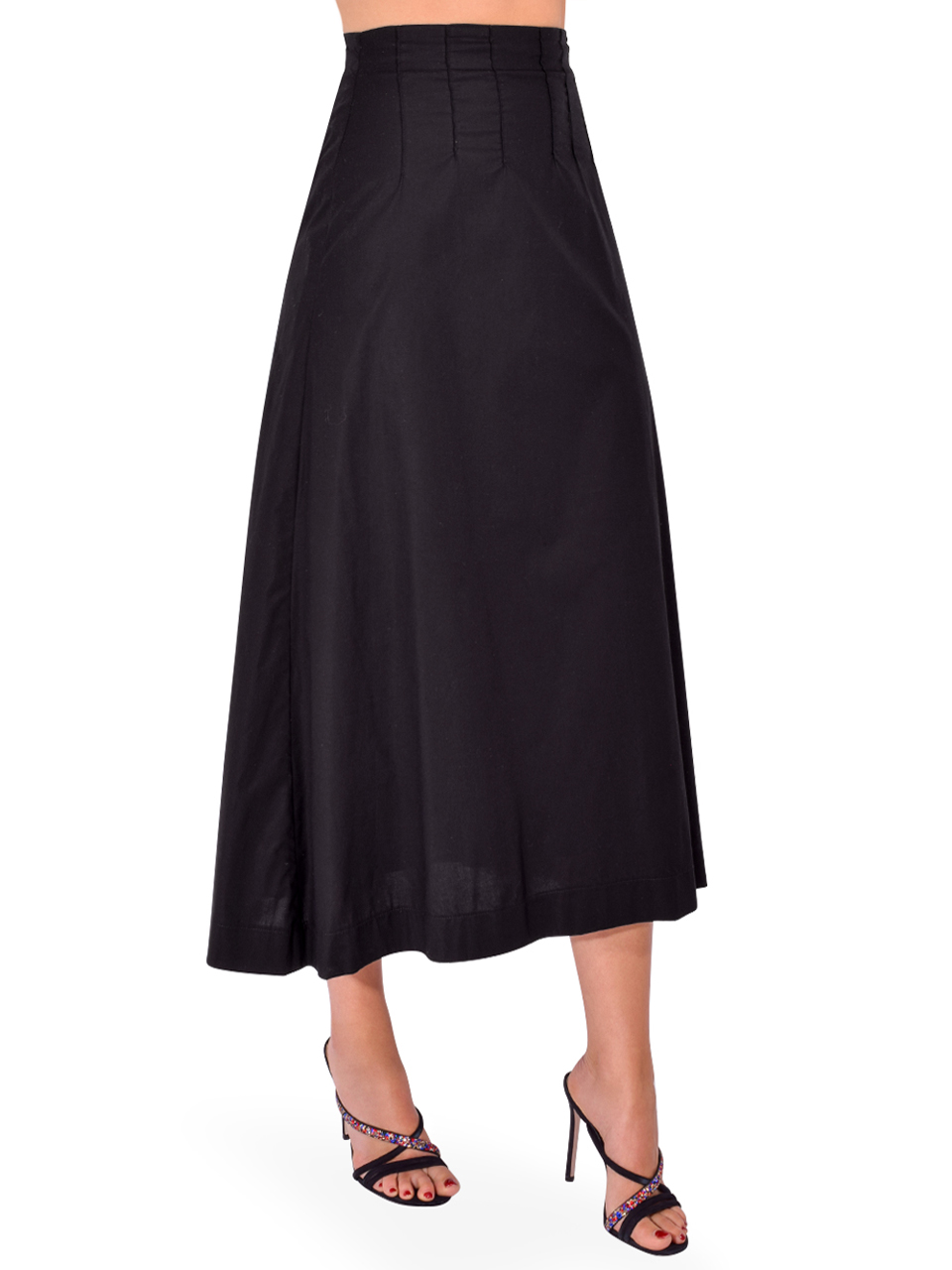 PRIME OF LIME Corina Midi Skirt in Black Side View 