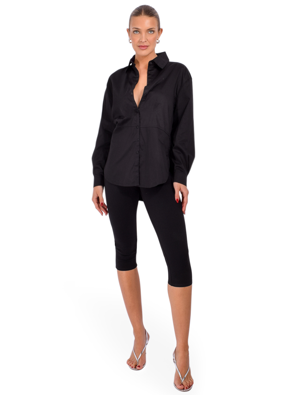 PRIME OF LIME Ana Button Down Shirt in Black Full Outfit 
