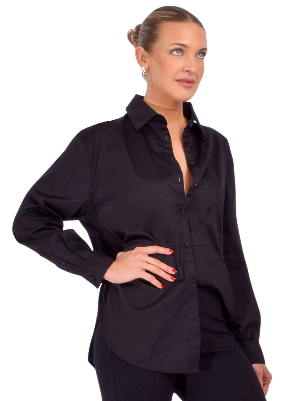 PRIME OF LIME Ana Button Down Shirt in Black Side View 

