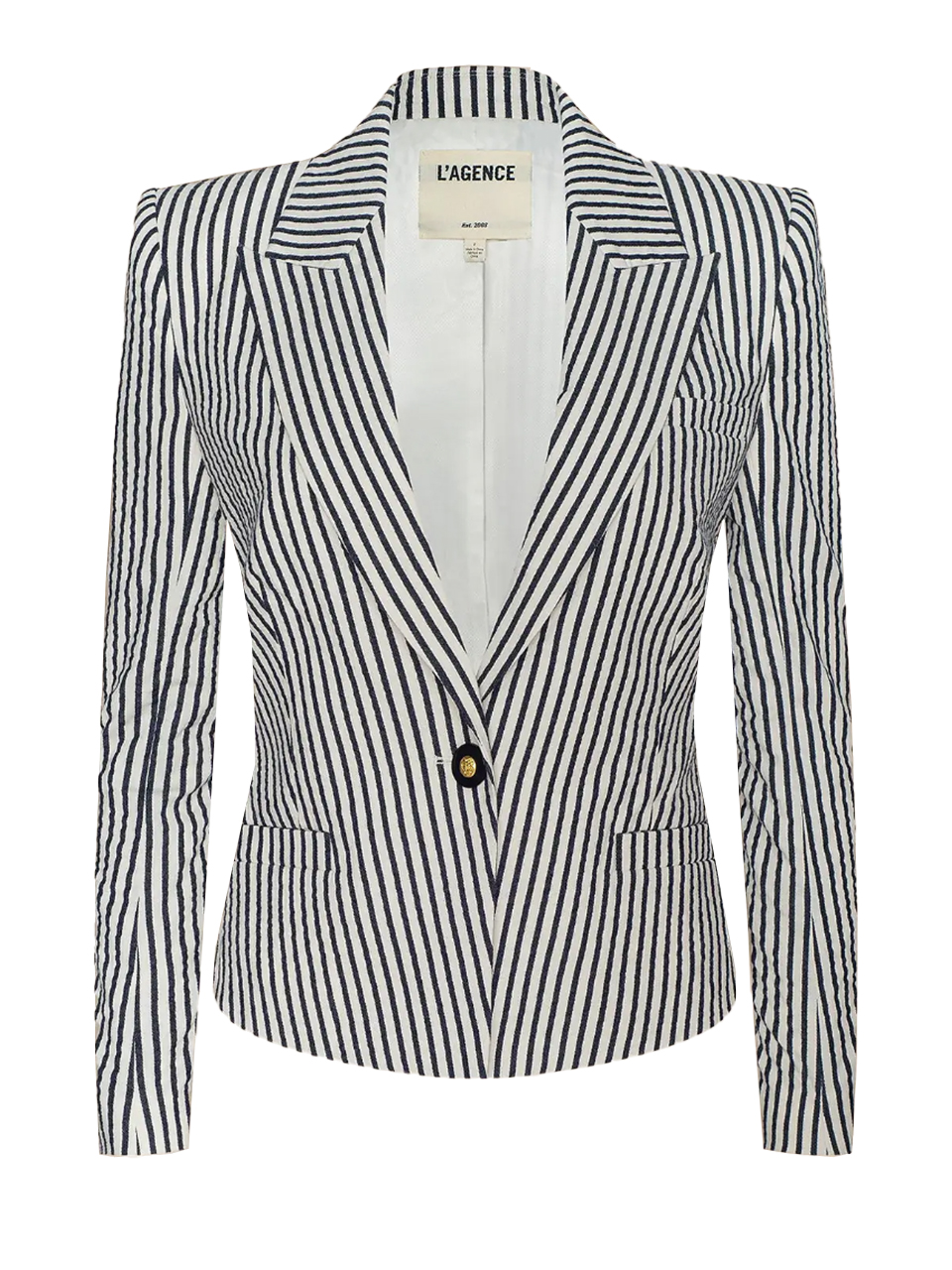 L'AGENCE Misa Seersucker Blazer in Ivory/Midnight Stripe Product Shot 