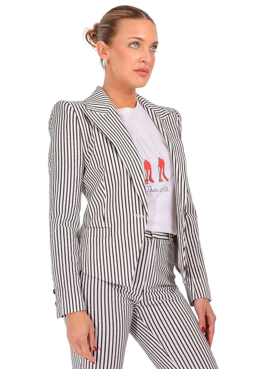 L'AGENCE Misa Seersucker Blazer in Ivory/Midnight Stripe Side View 