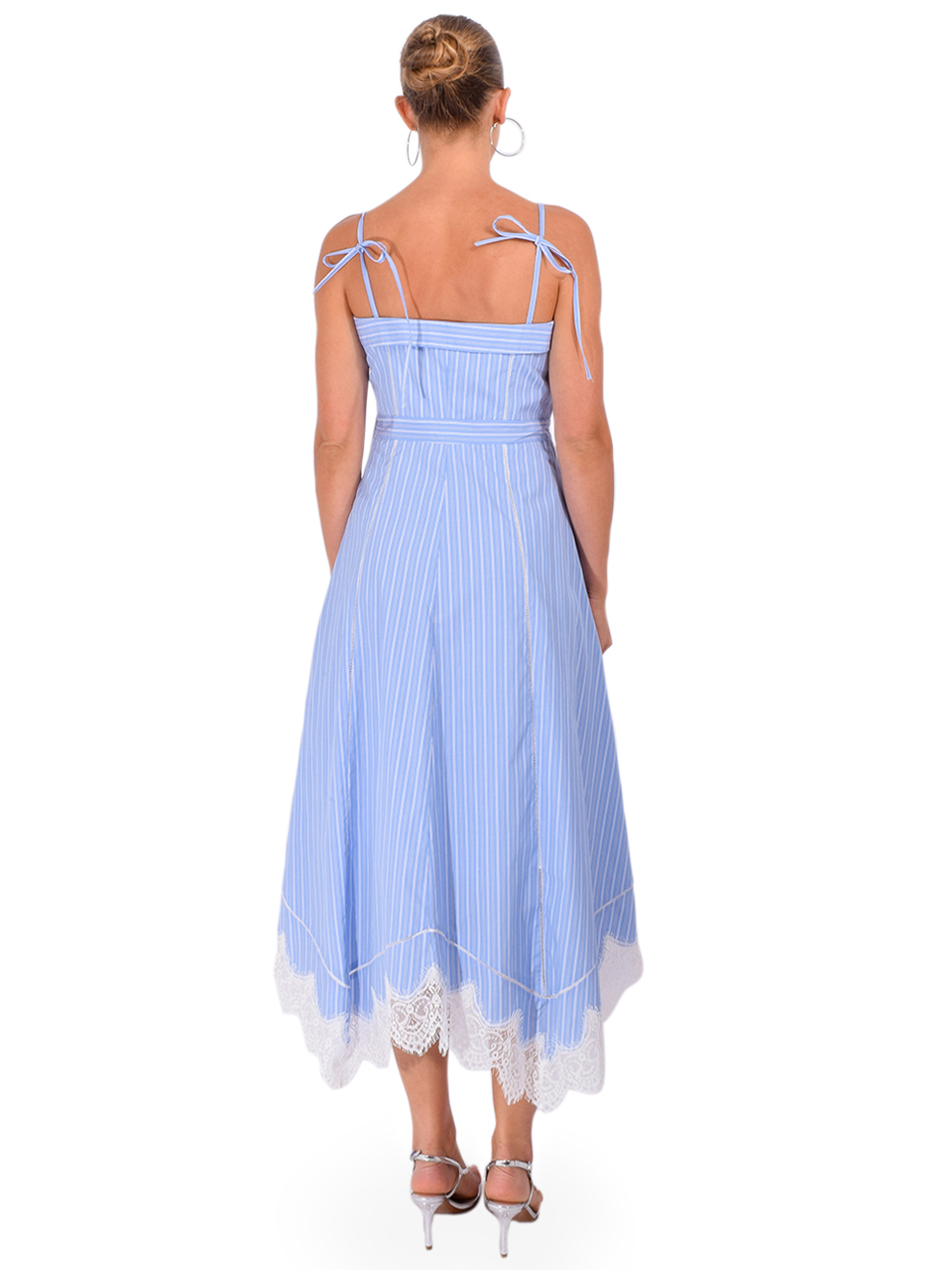 SIMKHAI Avaleigh Cotton Midi Dress in Oxford Blue Stripe Back View 