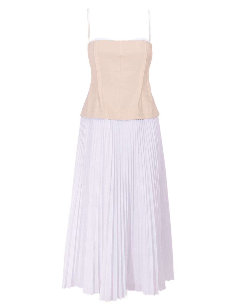 SIMKHAI Duval Linen Bustier Midi Dress in Sand Multi Product Shot 