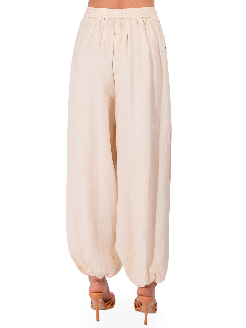 SIMKHAI Selah Linen Lace Balloon Pant in Sand Back View 
