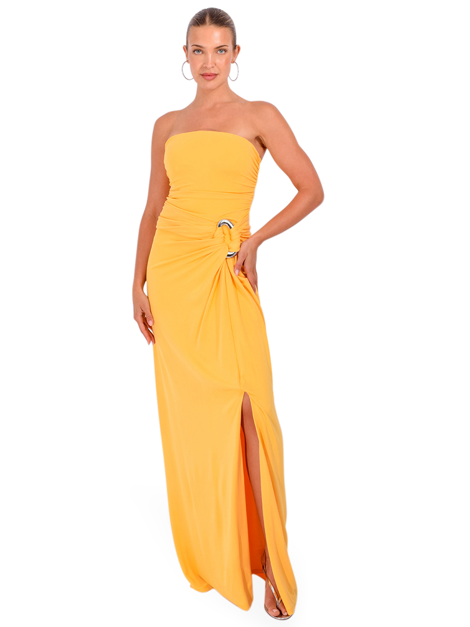 SIMKHAI Emma Strapless Bustier Gown in Mango Front View 1