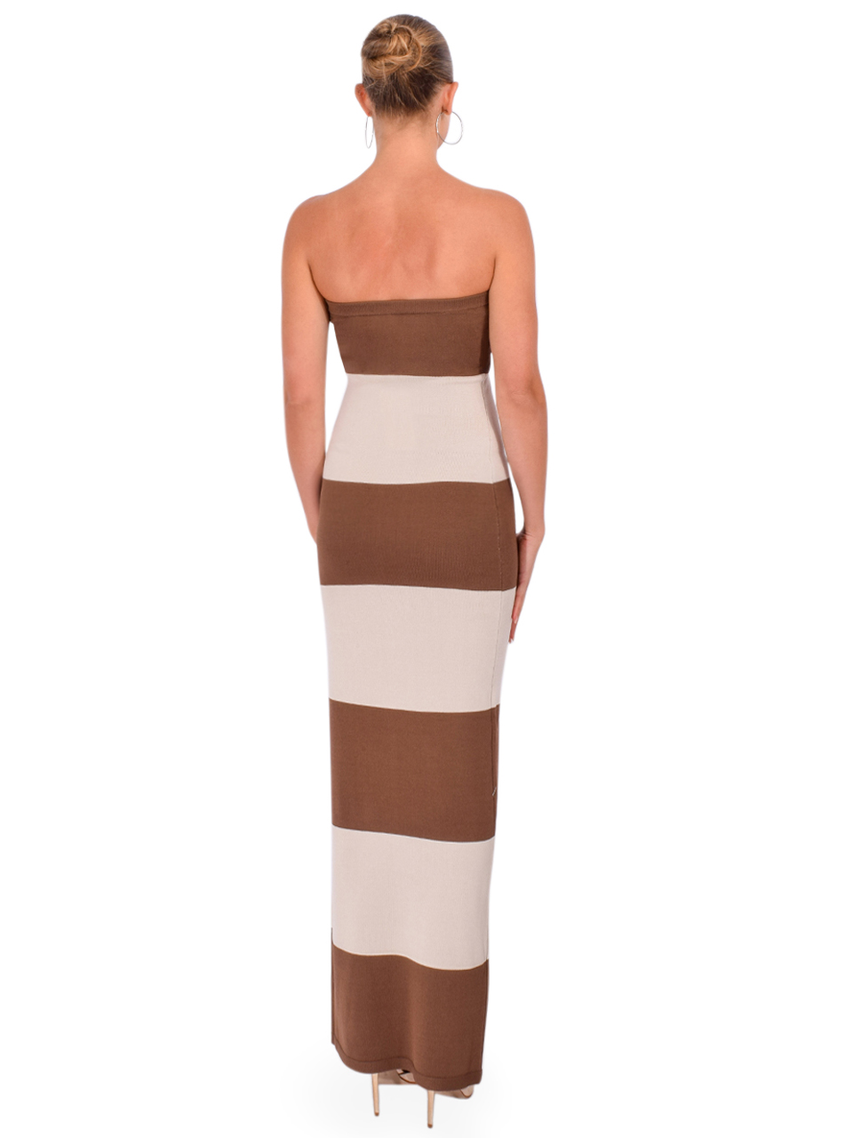 SER.O.YA Carrie Knit Maxi Dress in Brown Stripe Back View 