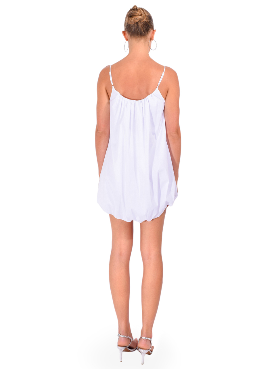 CAROLINE CONSTAS Riley Bubble Hem Mini Dress in White Back View 