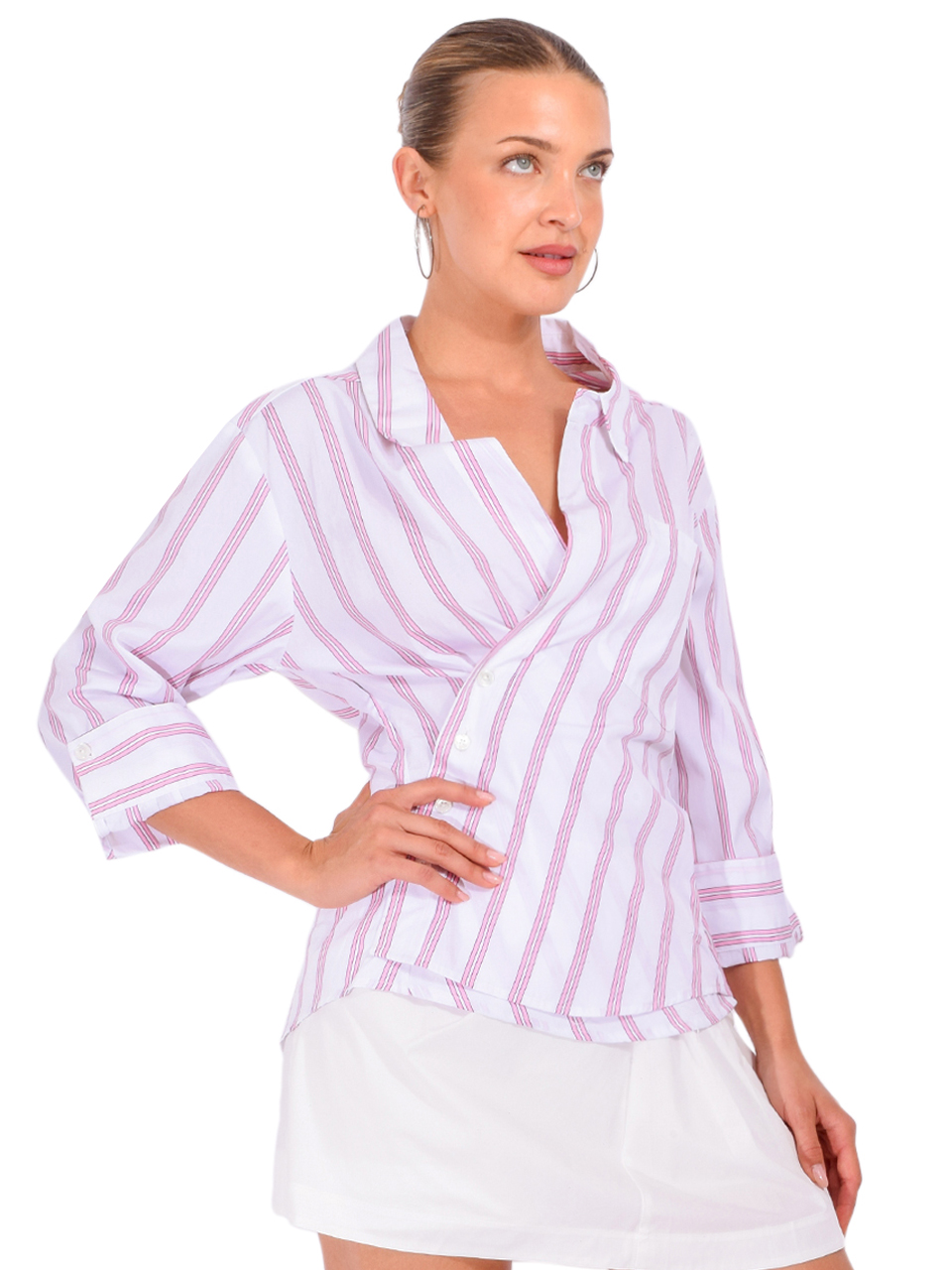 CISSA The Overshirt in Pink Wide Stripe Side View 