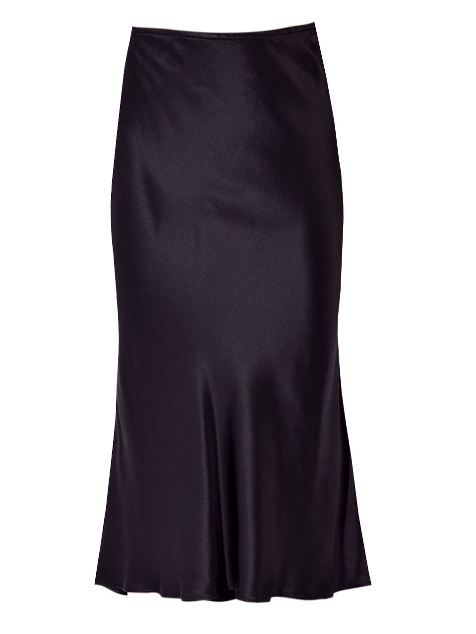 STAVII Silk Bias Midi Skirt in Black