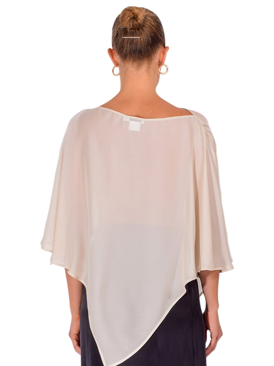 STAVII Silk Georgette Poncho in Latte Back View 