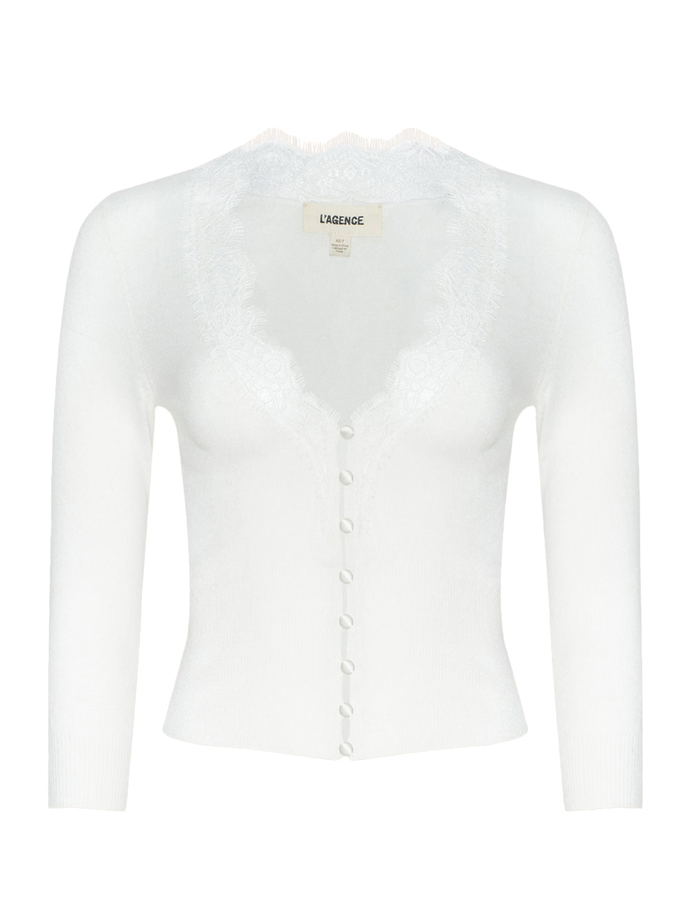 L'AGENCE Eluna Lace Cardigan in Ivory Product Shot 

