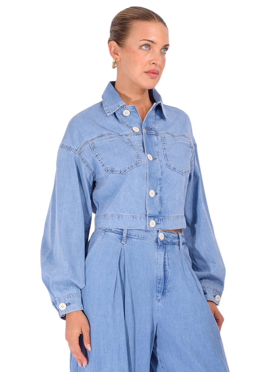 L'AGENCE Gaines Jean Jacket in Oxnaard Blue Side View 