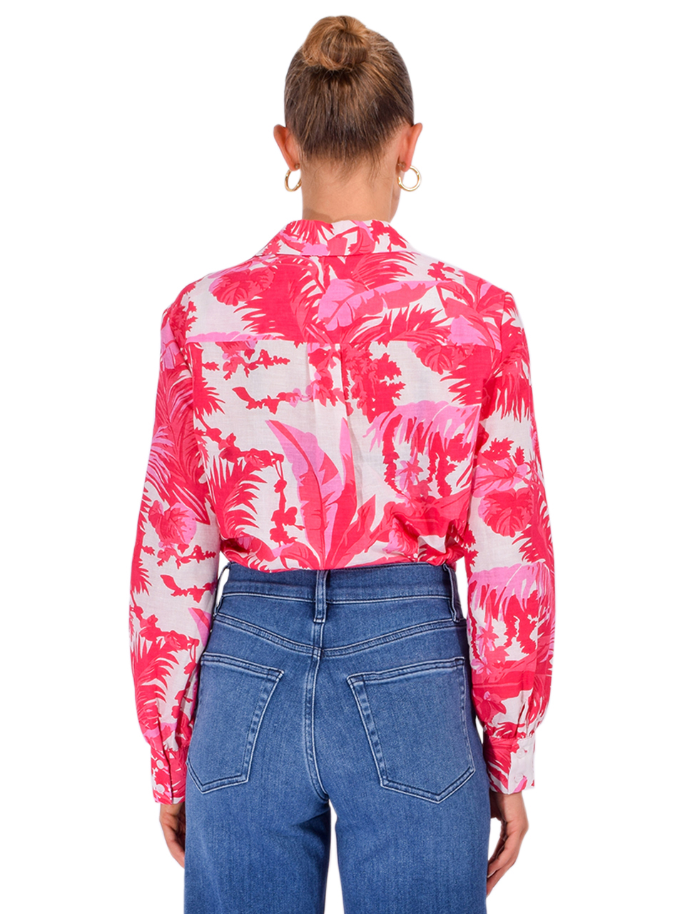 DREW Alexa Button Down Top in Pink Print Back View 