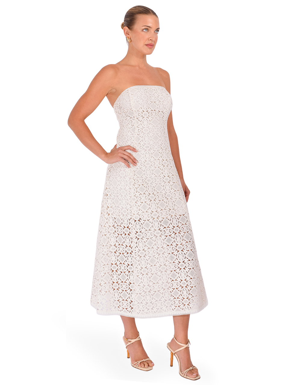 CAMI NYC Lisboa Strapless Crochet Dress in Ceramic Side View 