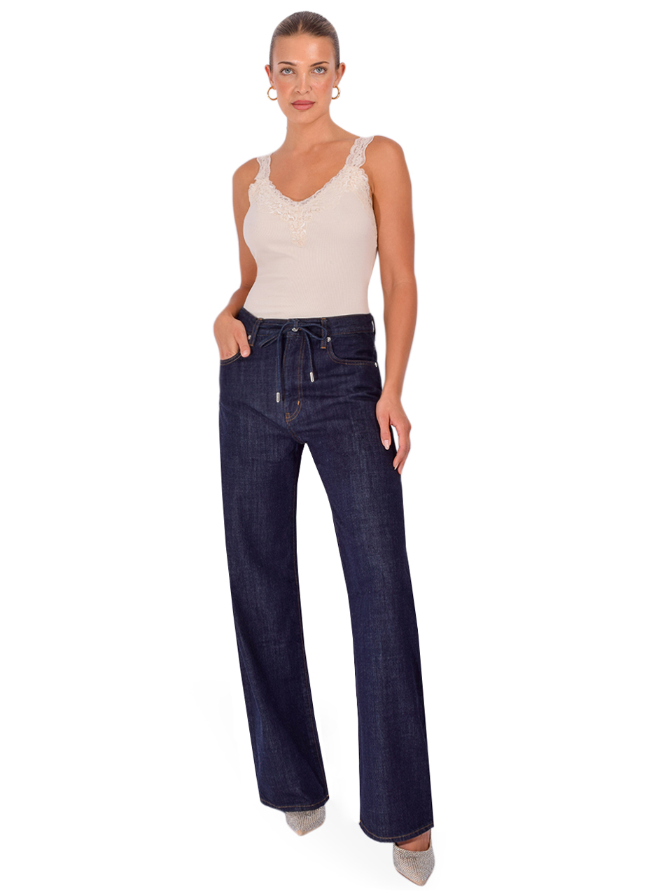 CAMI NYC Lani Rib Knit Tank in Bone Full Outfit 

