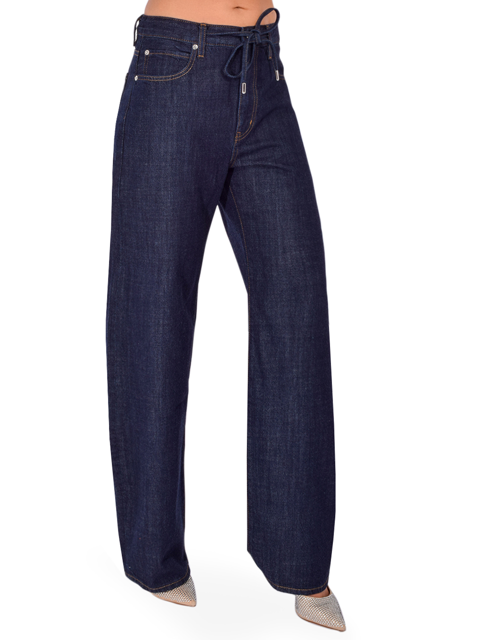 FRAME Off-Duty Drawstring Bow in Rinse Side View 