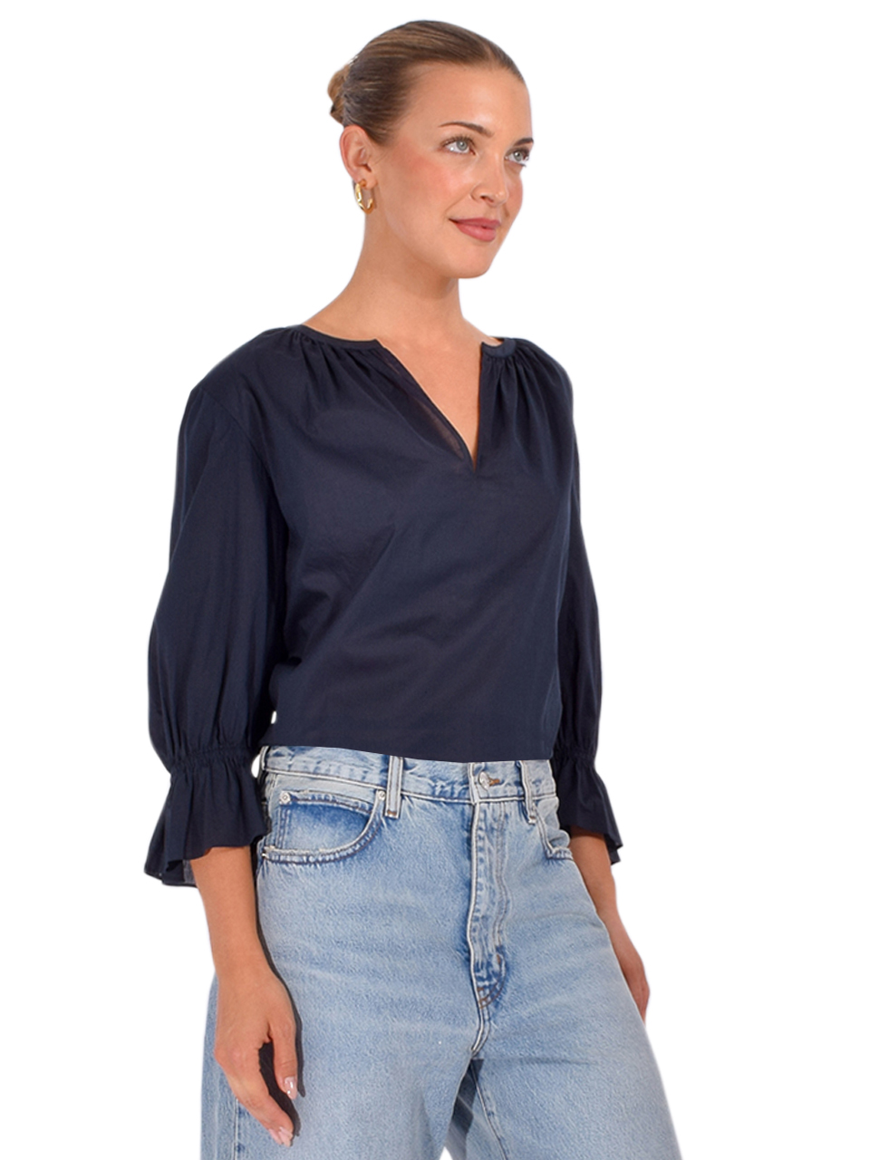 FRAME The Poet Blouse in Navy Side View 
