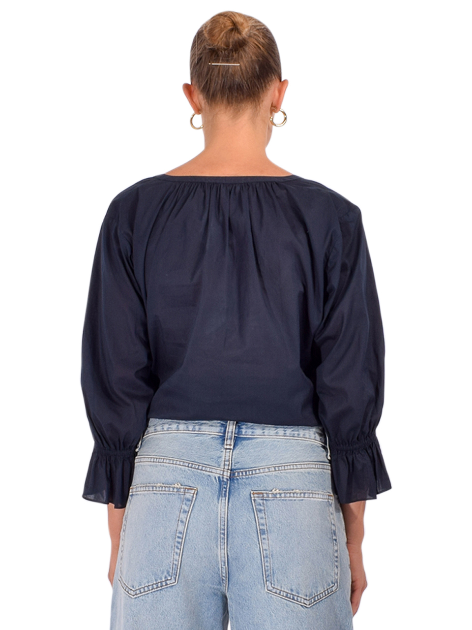 FRAME The Poet Blouse in Navy Back View 