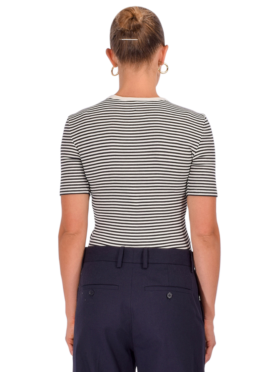 FRAME The Fine Rib Crew Tee in Cream Multi Back View 

