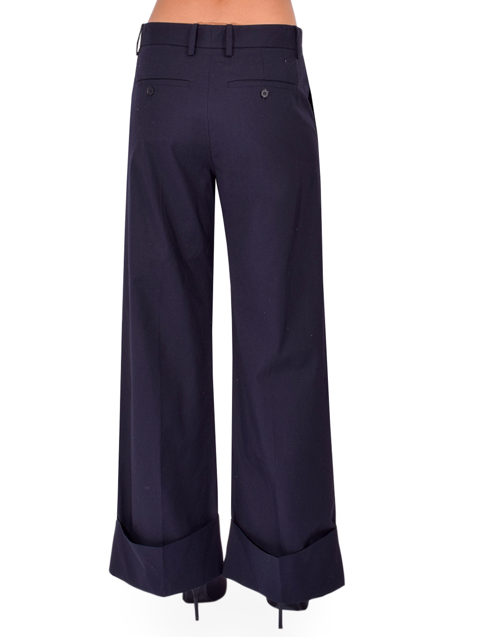 FRAME The Cuffed Slim Palazzo Trouser in Navy Back View 