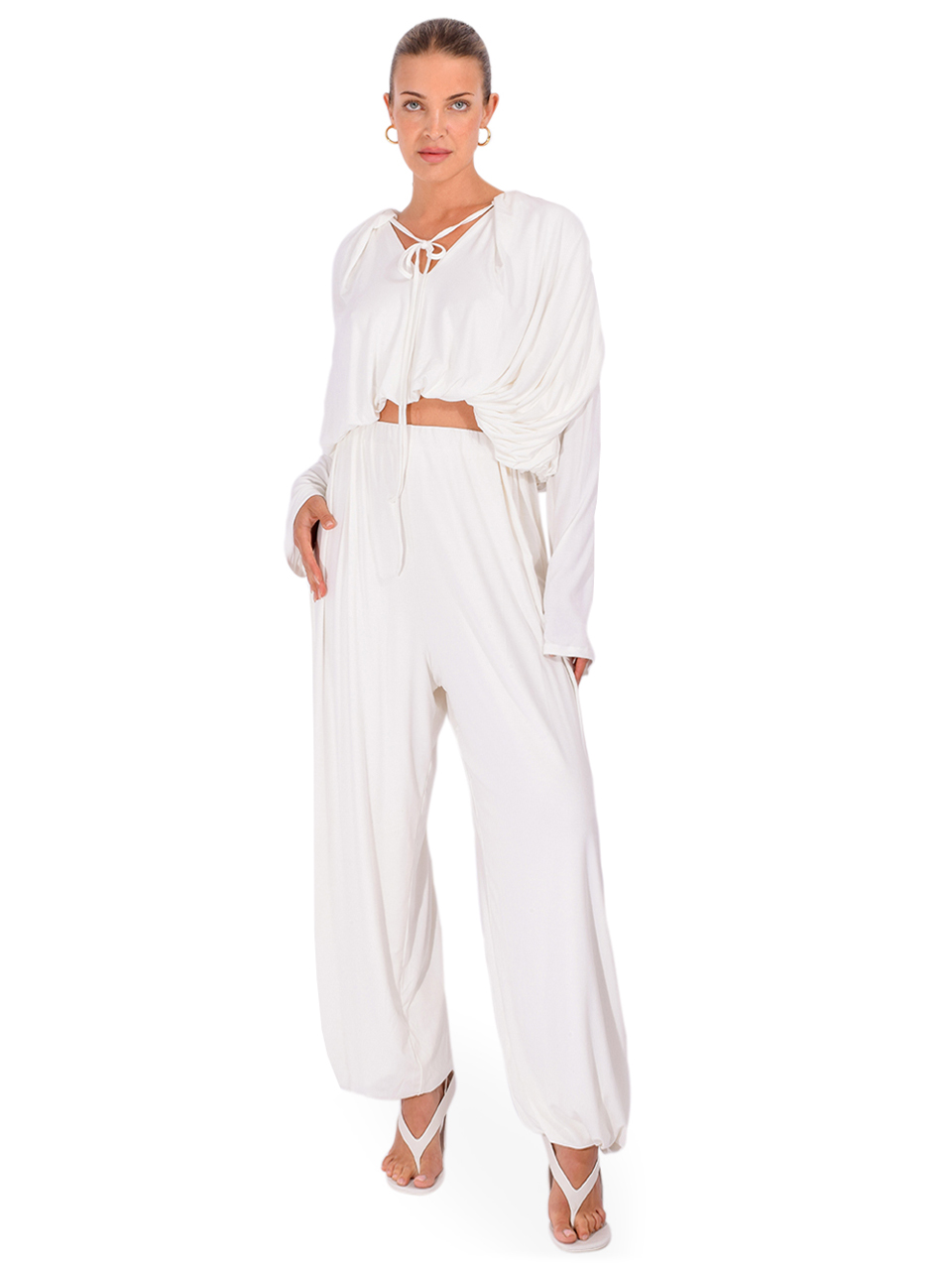 PARIS GEORGIA Olive Top in White Full Outfit 