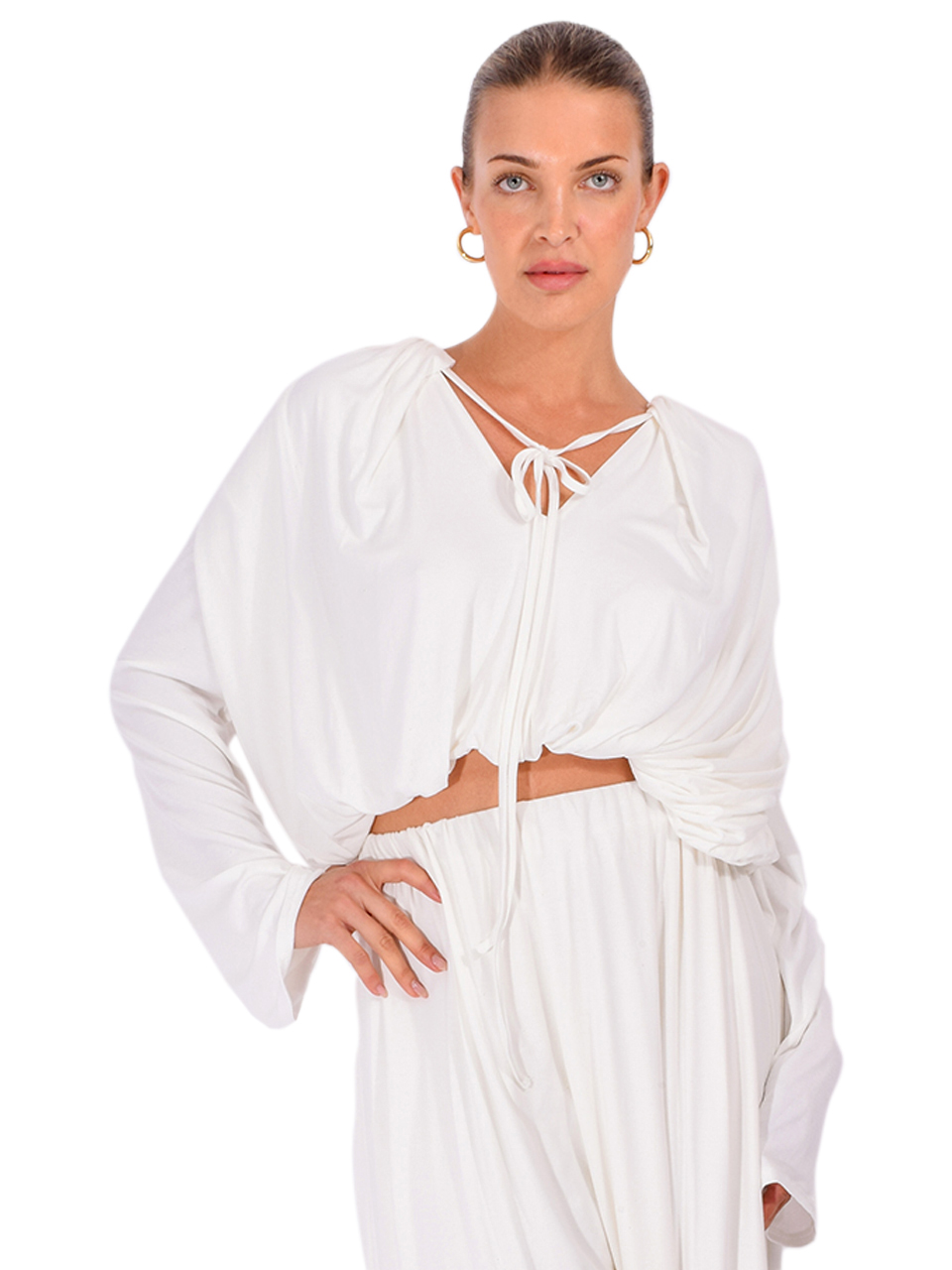 PARIS GEORGIA Olive Top in White Front View 
