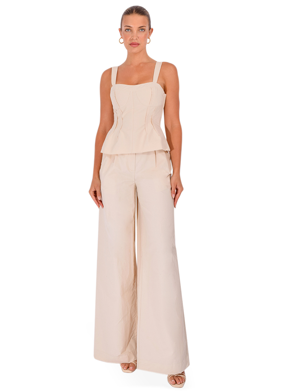 SIMKHAI April Bustier Top in Stone Full Outfit 