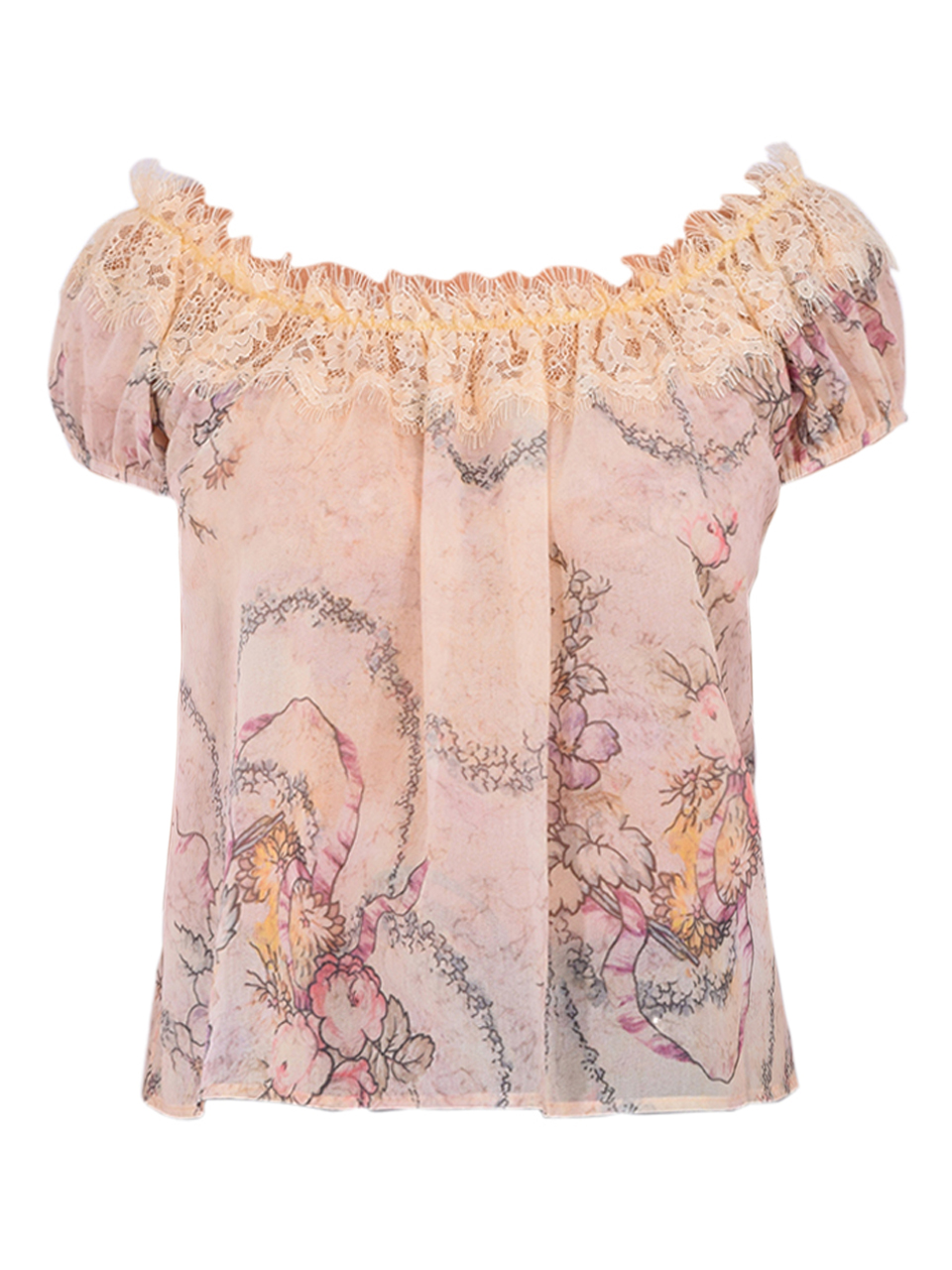 ANNA SUI Spirit Bloom Chiffon Blouse in Linen Multi