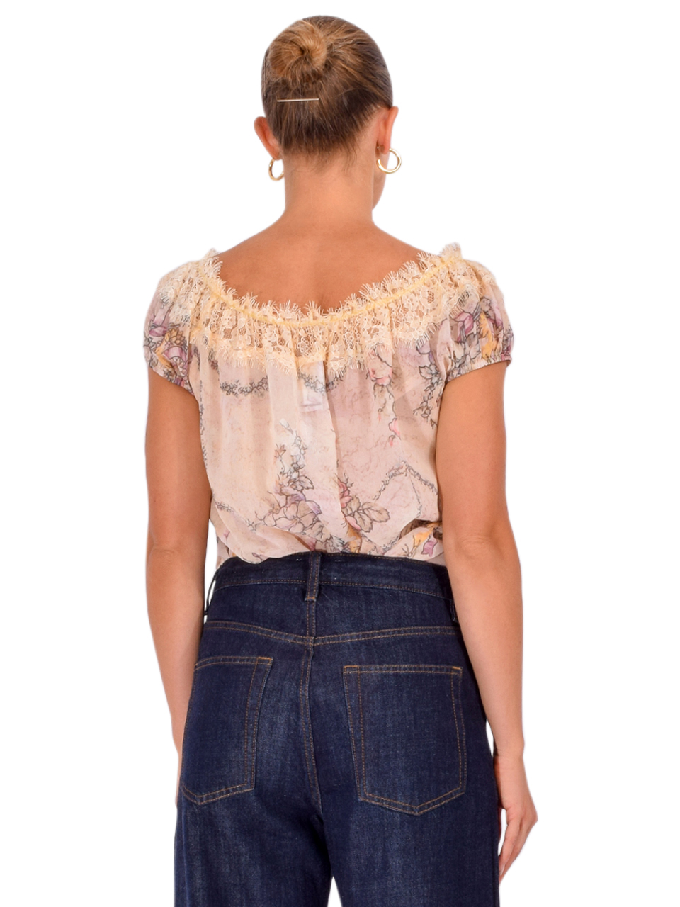 ANNA SUI Spirit Bloom Chiffon Blouse in Linen Multi Back View 