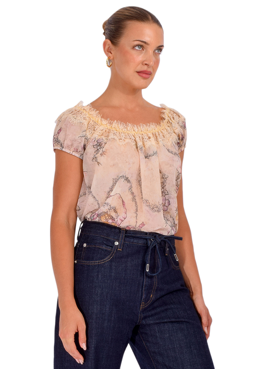 ANNA SUI Spirit Bloom Chiffon Blouse in Linen Multi Side View 