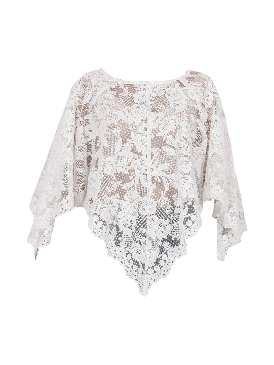 ANNA SUI Morning Glory Brocade Poncho in White Product Shot 