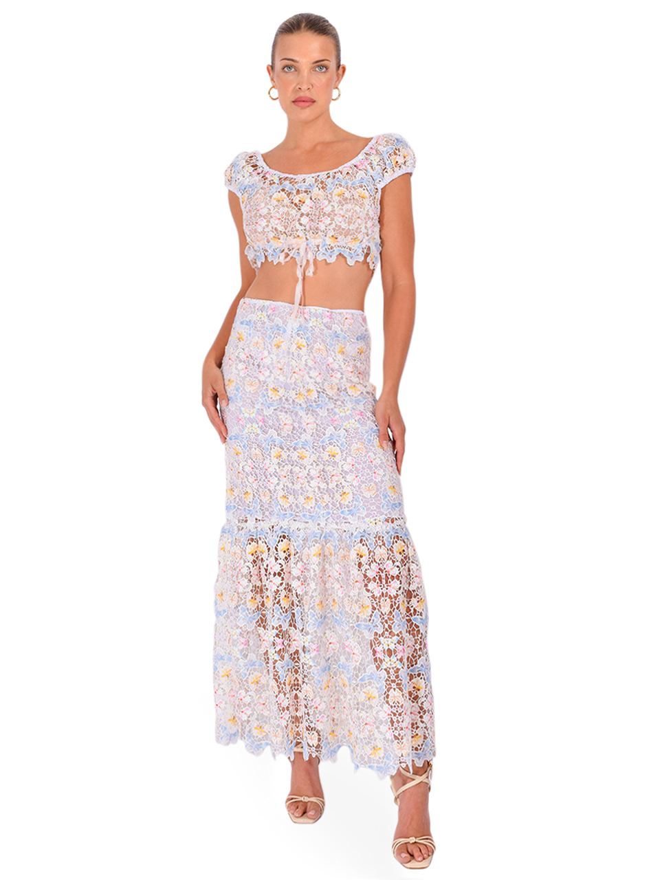 ANNA SUI Rainbow Butterfly Skirt in White Multi Full Outfit 