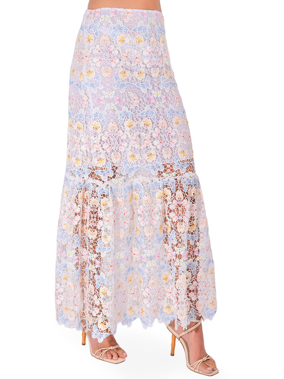 ANNA SUI Rainbow Butterfly Skirt in White Multi Side View 