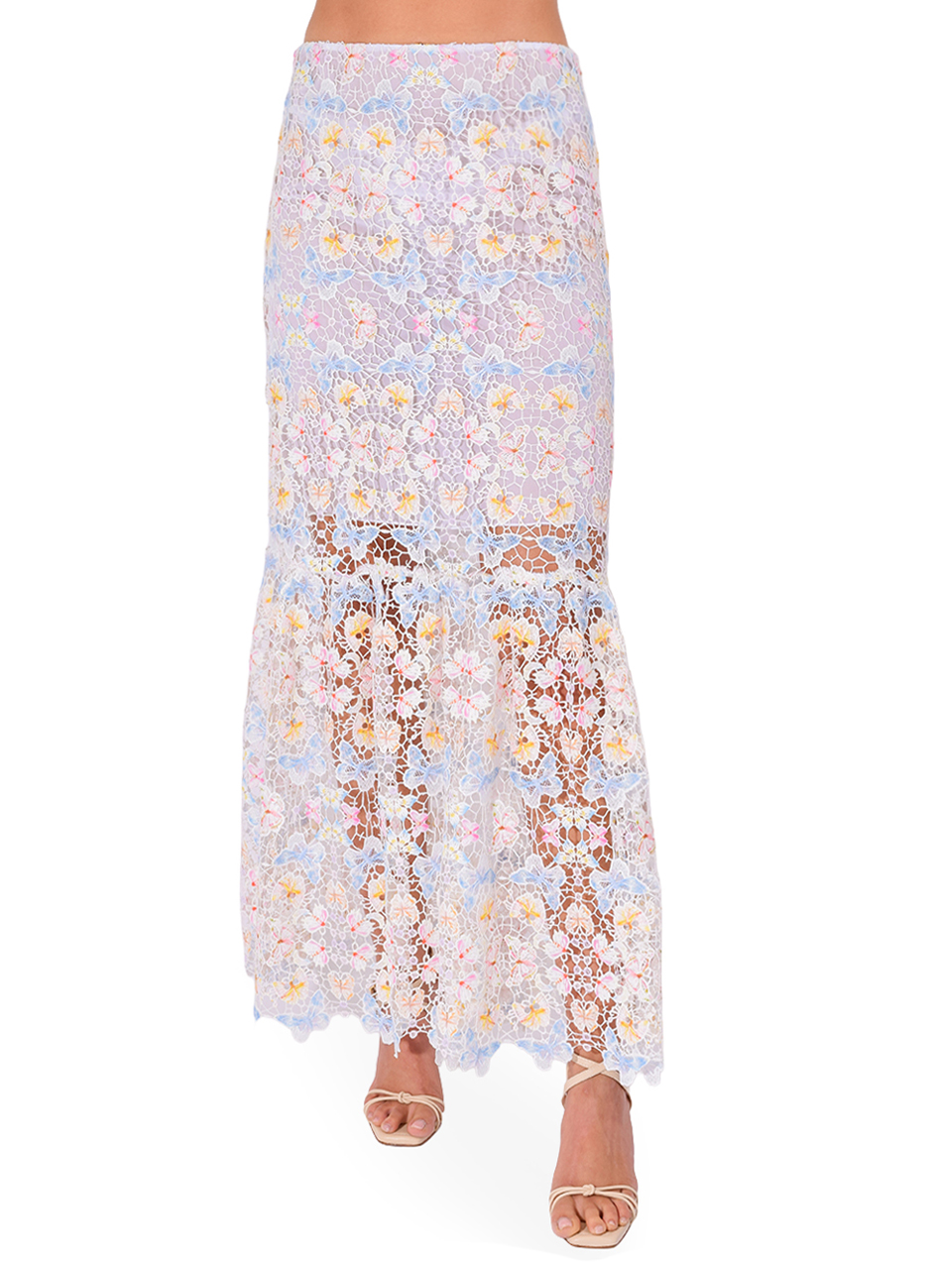 ANNA SUI Rainbow Butterfly Skirt in White Multi Front View 