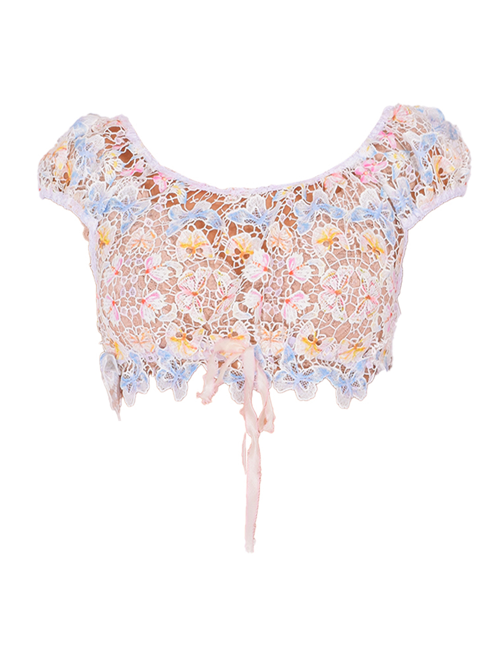 ANNA SUI Rainbow Butterfly Crop Top in White Multi


