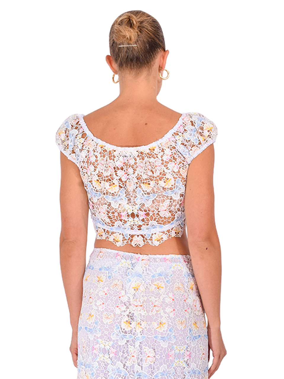 ANNA SUI Rainbow Butterfly Crop Top in White Multi Back View 
