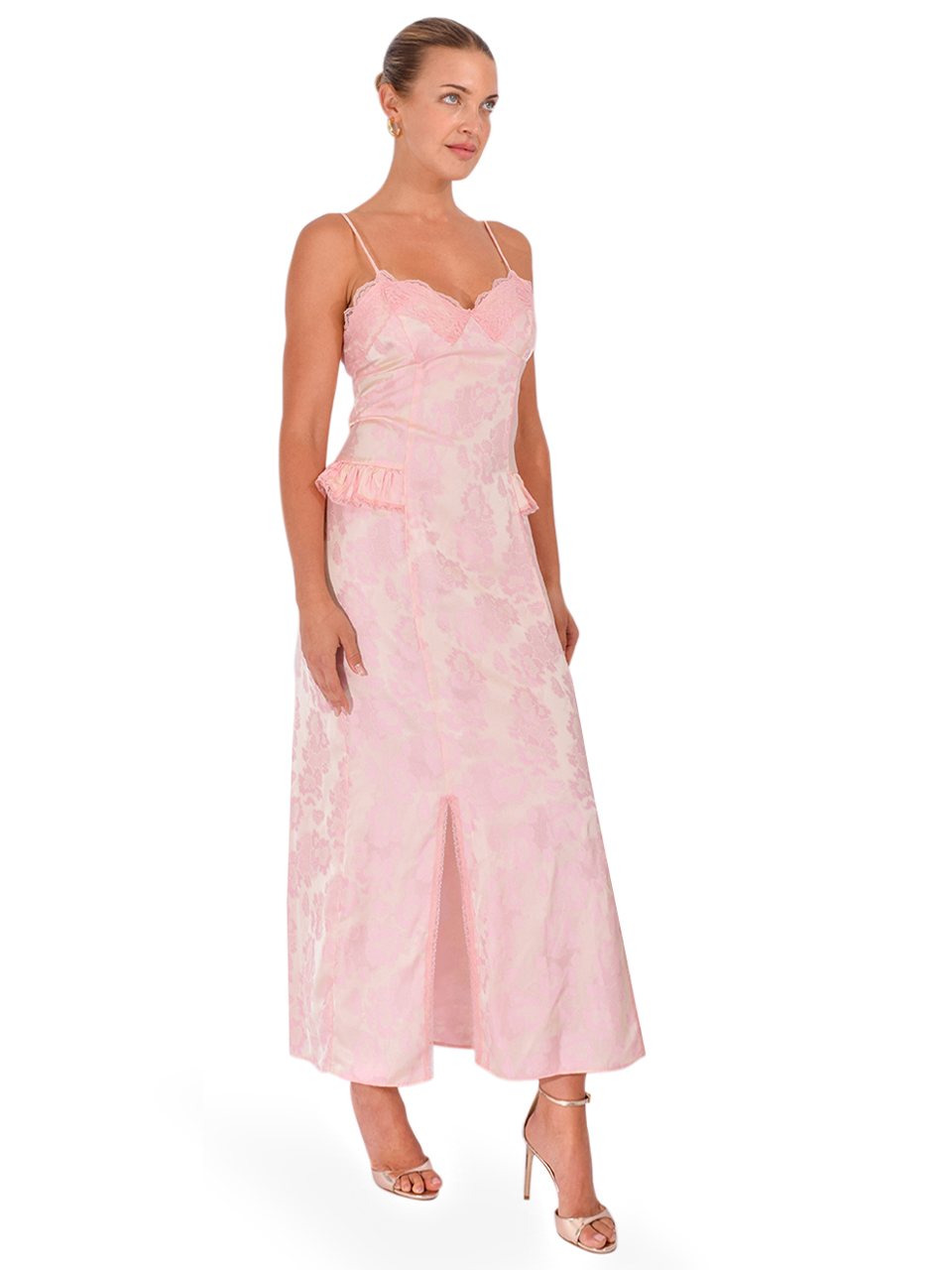 ANNA SUI Damask Rose Slip Dress in Blush Side View 