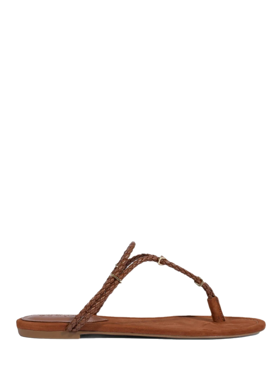 SCHUTZ Cordelia Flat Sandal in Cognac Side View 