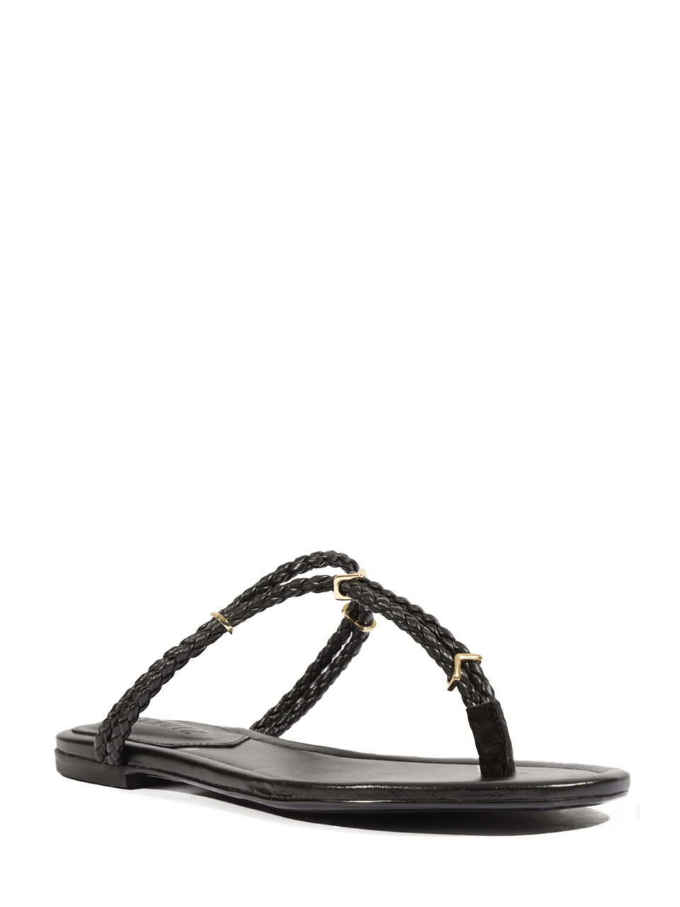 SCHUTZ Cordelia Flat Sandal in Black Front Side View 
