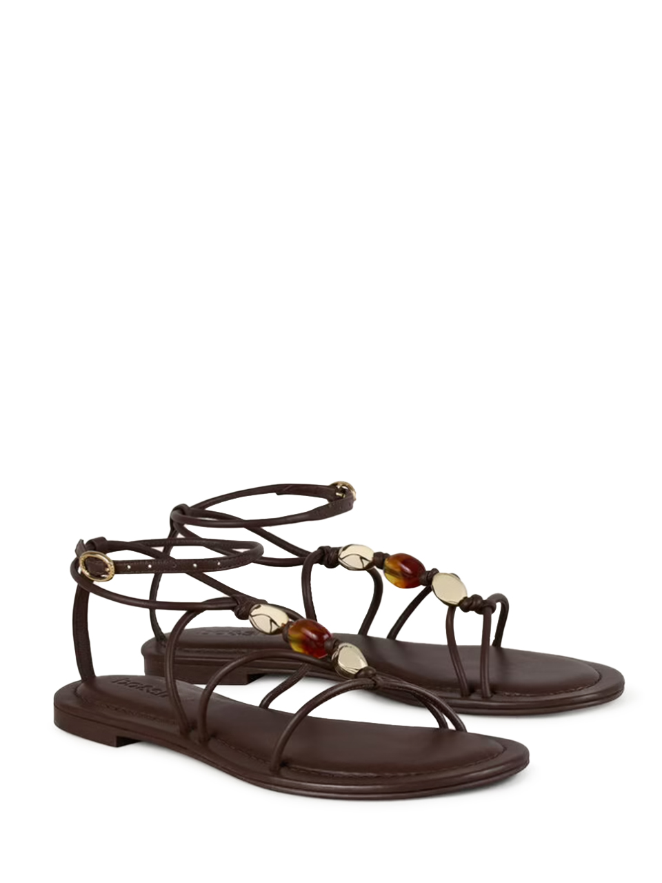 BA&SH Caya Beaded Sandals in Brown Front Side View 
