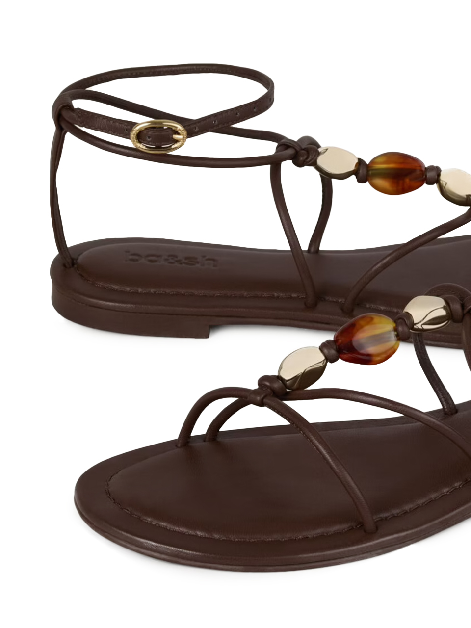 BA&SH Caya Beaded Sandals in Brown Heel and Toe Detail