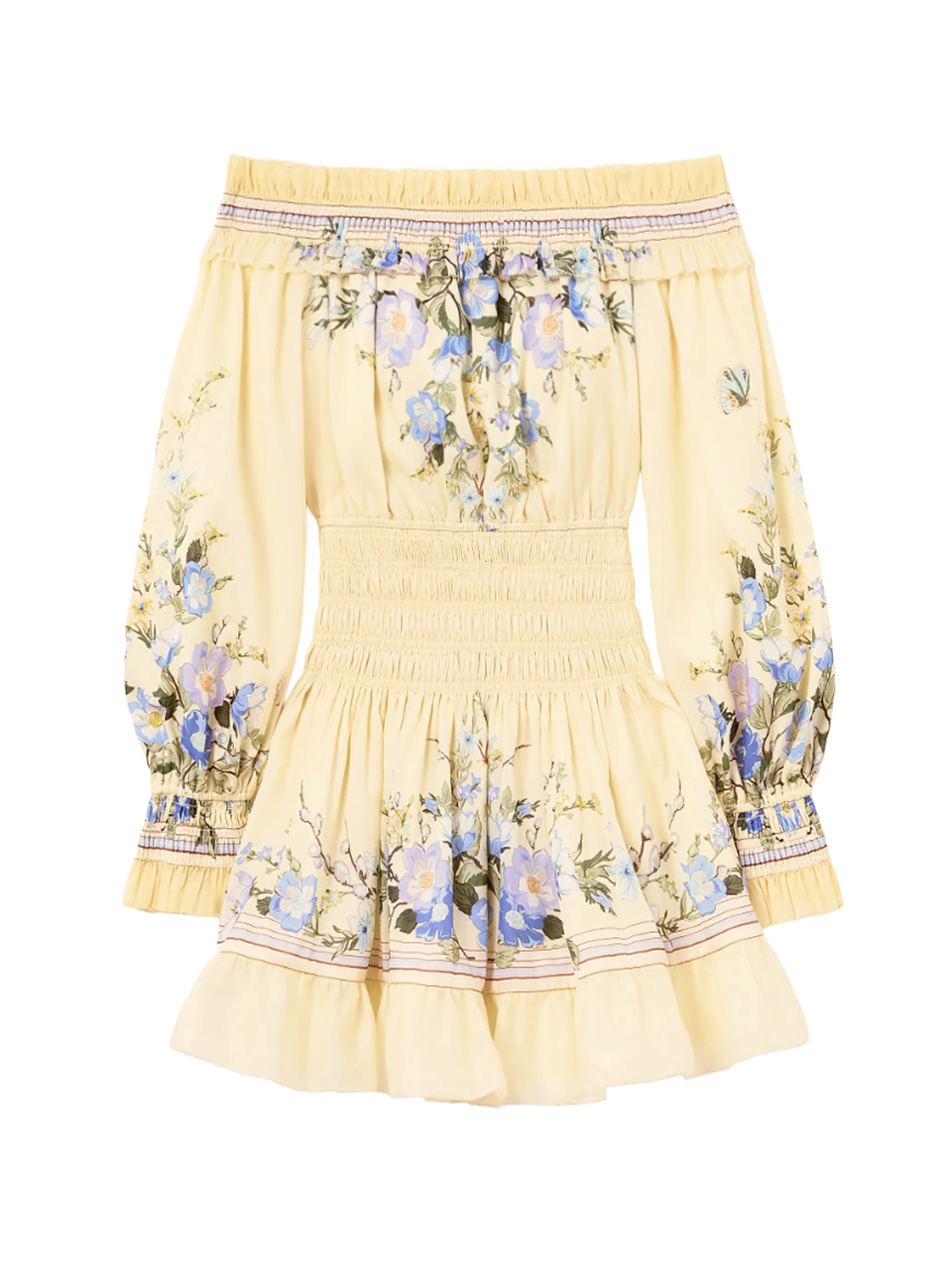 SELF-PORTRAIT Floral Organza Ruffle Mini Dress in Yellow