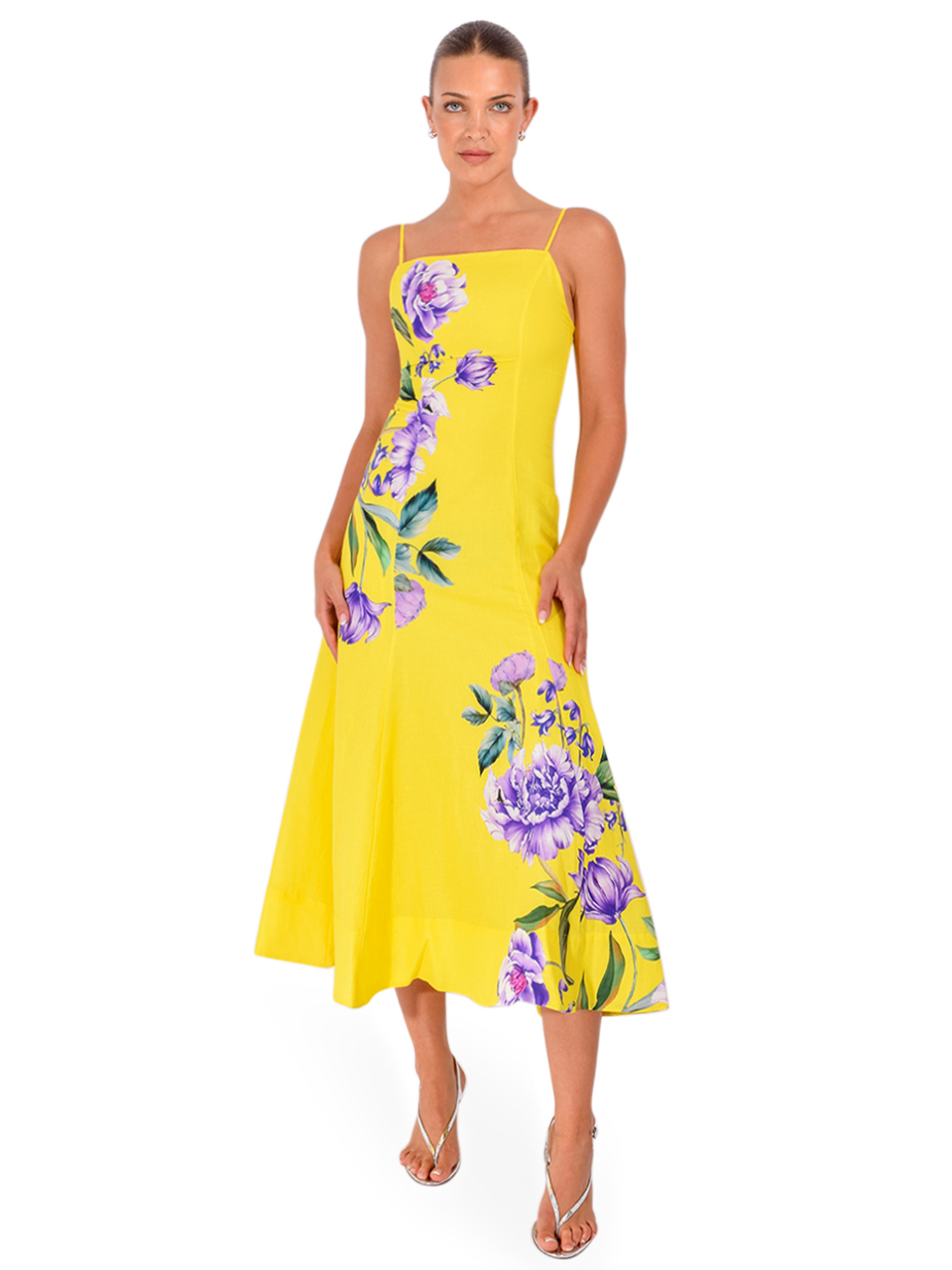 HEMANT & NANDITA Vama Midi Dress in Yellow Front View 1