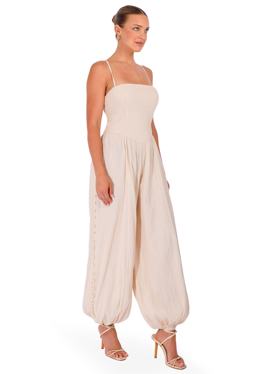 ROCOCO SAND Corset Jumpsuit in Cream Side View 