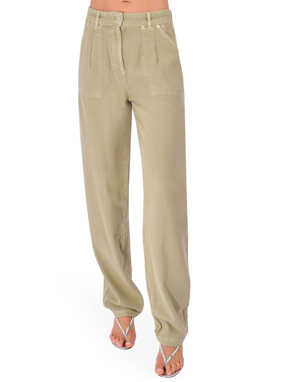 BA&SH Raja Pants in Green Front View 