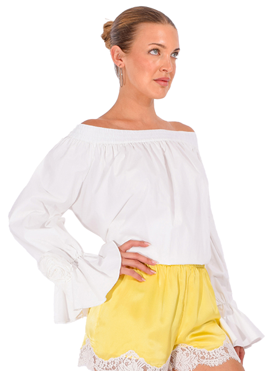 ESSENTIEL ANTWERP Jofie Off-Shoulder Top in Off-White Side View 