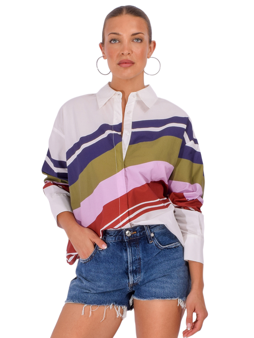 ESSENTIEL ANTWERP Joppy Shirt in Off-White Multi Front View 