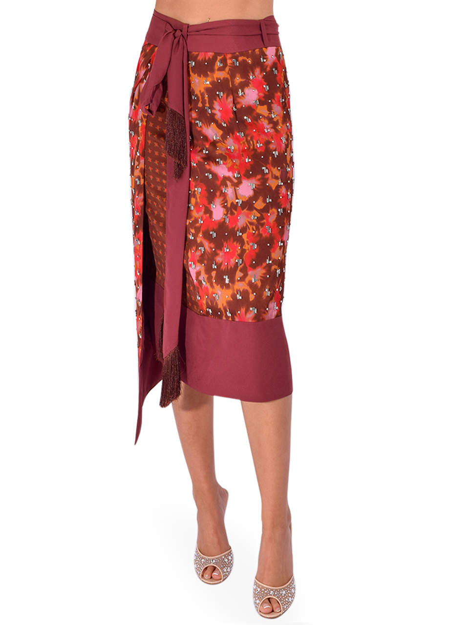 3.1 PHILLIP LIM Desert Floral Draped Wrap Skirt in Rust Front View 