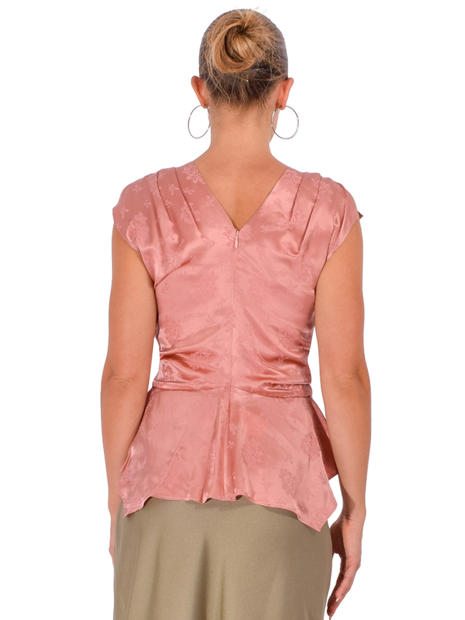 3.1 PHILLIP LIM Floral Jacquard Draped Handkerchief Top in Pink Back View 